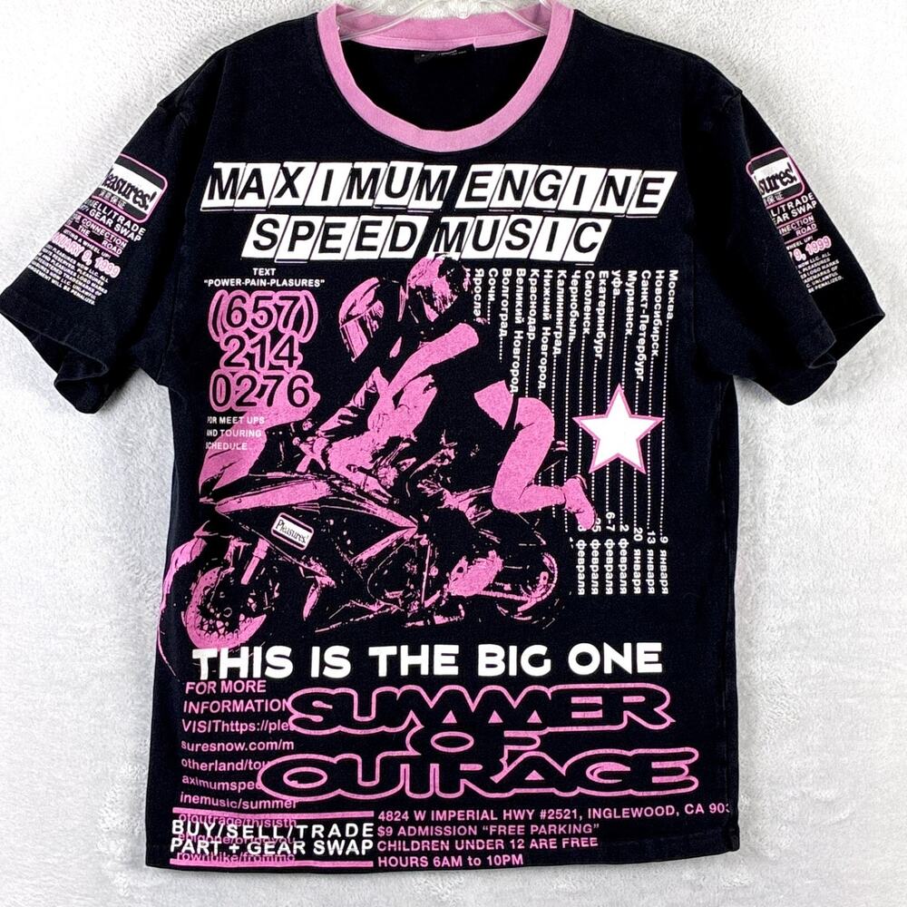 Pleasures Tshirt Mens M Black Pink Heavyweight Speed Music Motorcycle Streetwear